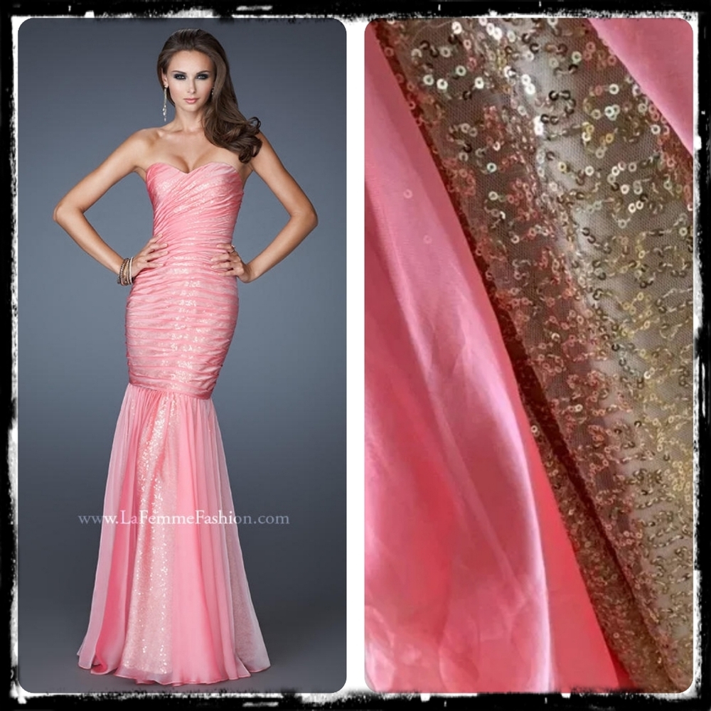 *LA FEMME PROM 18949 SHERBERT PINK SEQUIN STRAPLESS GOWN SZ 2 NWT* $398 MSRP
